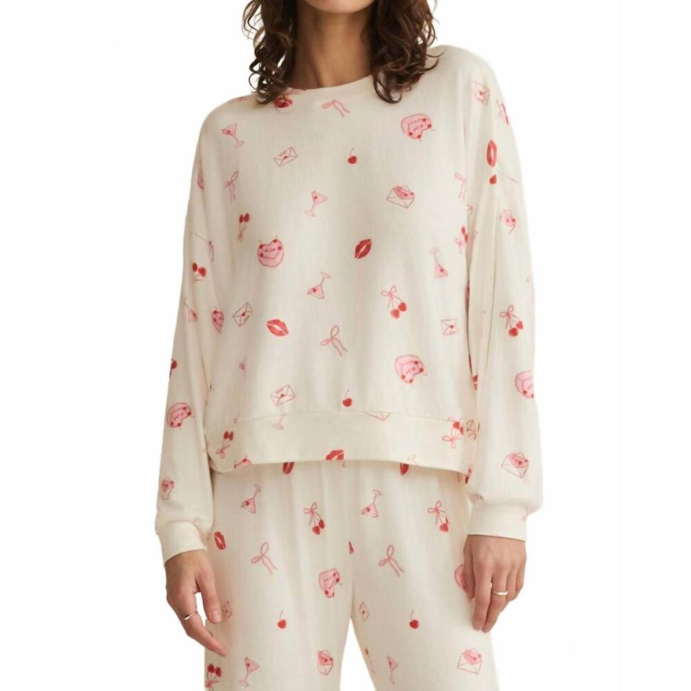 NEW Z LOUNGE mira sweet things long sleeve top in vanilla ice